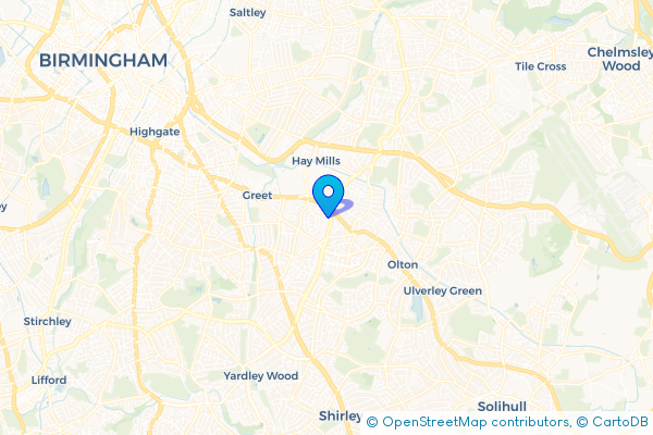 Coach Hire route map for Acock's Green, West Midlands