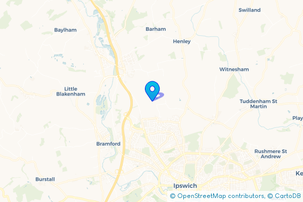 Coach Hire route map for Akenham, Suffolk