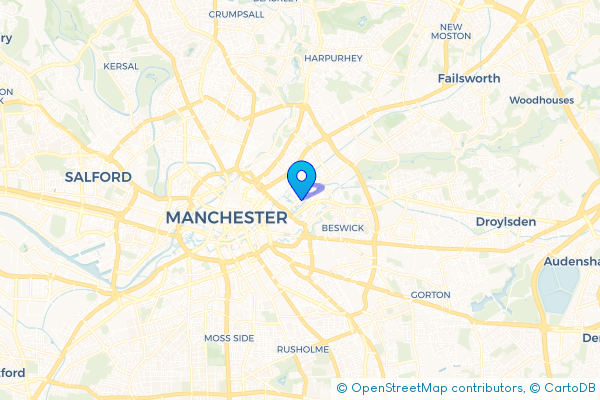 Coach Hire route map for Ancoats, Greater Manchester