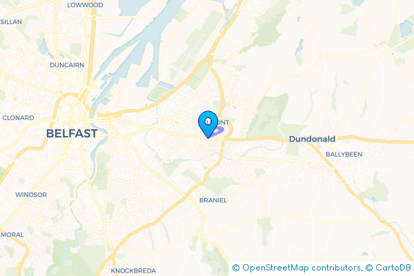 Coach Hire route map for Ballyhackamore, Antrim