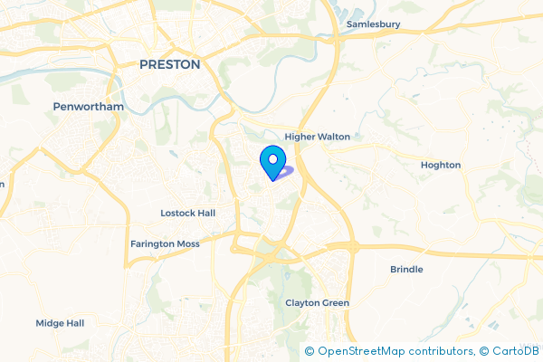 Coach Hire route map for Bamber Bridge, Lancashire