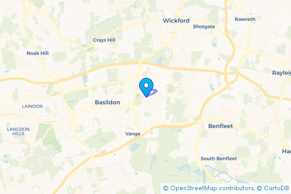 Coach Hire route map for Basildon, Essex
