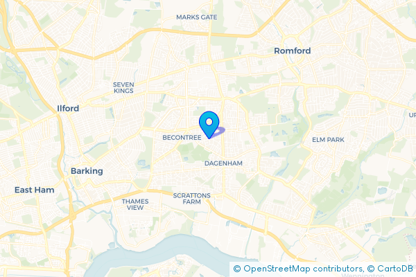 Coach Hire route map for Becontree, Greater London