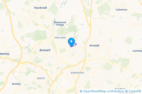 Coach Hire route map for Bestwood, Nottinghamshire