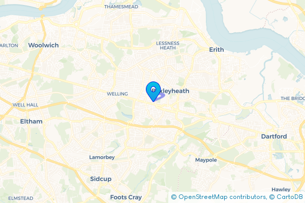 Coach Hire route map for Bexleyheath, Greater London