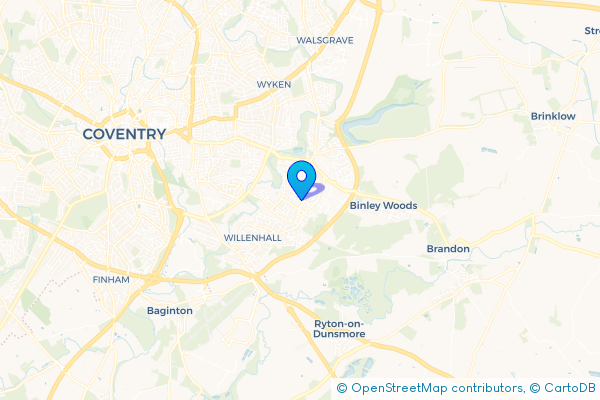 Coach Hire route map for Binley, West Midlands