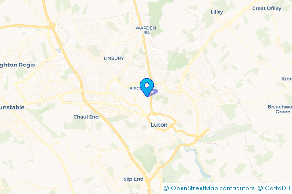 Coach Hire route map for Biscot, Bedfordshire