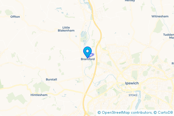 Coach Hire route map for Bramford, Suffolk