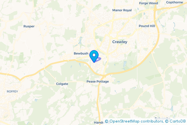 Coach Hire route map for Broadfield, West Sussex