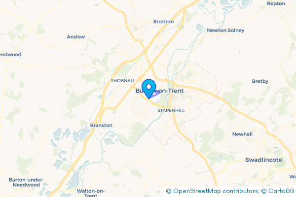 Coach Hire route map for Burton upon Trent, Staffordshire
