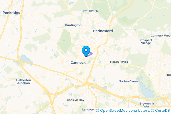 Coach Hire route map for Cannock, Staffordshire