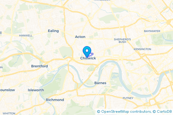 Coach Hire route map for Chiswick, Greater London