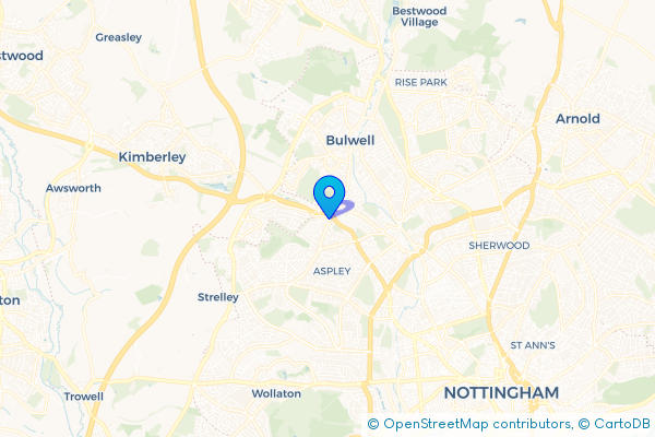 Coach Hire route map for Cinderhill, Nottinghamshire