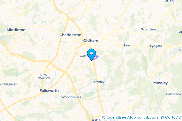 Coach Hire route map for Coppice, Greater Manchester