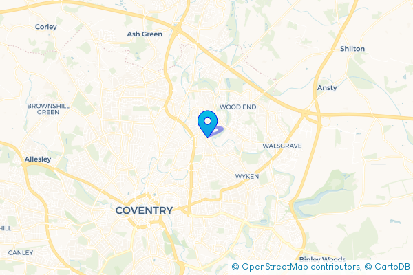 Coach Hire route map for Court House Green, West Midlands