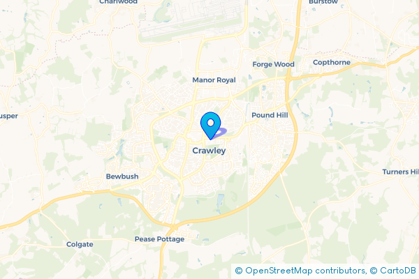 Coach Hire route map for Crawley, West Sussex