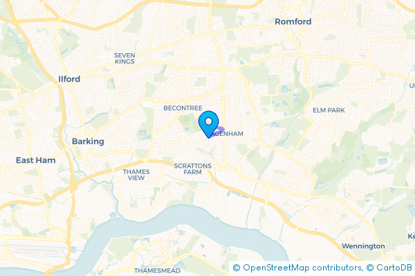 Coach Hire route map for Dagenham, Greater London