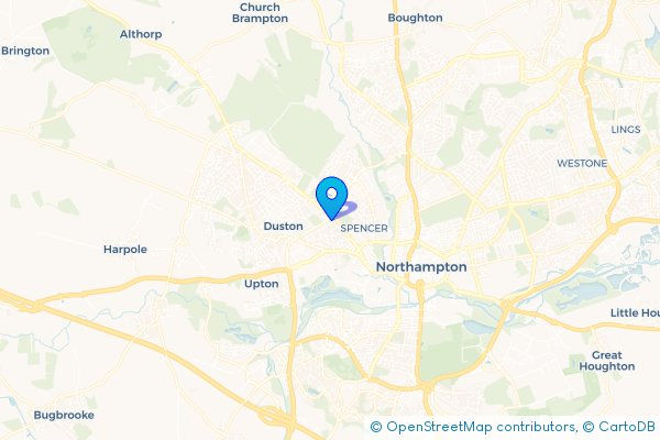 Coach Hire route map for Dallington, Northamptonshire