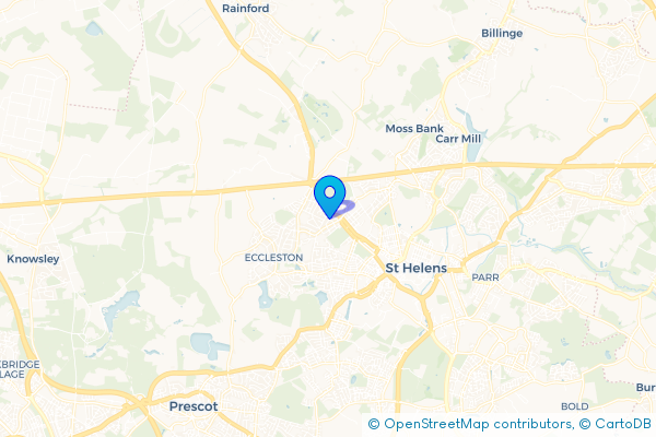 Coach Hire route map for Denton's Green, Merseyside