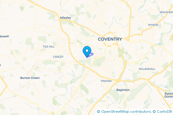 Coach Hire route map for Earlsdon, West Midlands