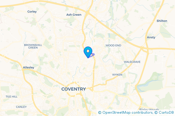 Coach Hire route map for Edgwick, West Midlands