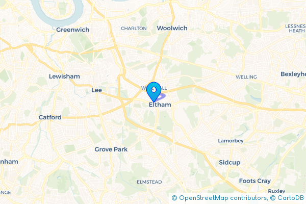 Coach Hire route map for Eltham, Greater London