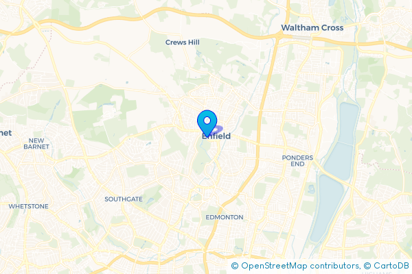 Coach Hire route map for Enfield Town, Greater London
