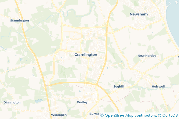 Coach Hire route map for Cramlington, Northumberland