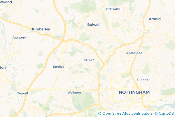 Coach Hire route map for Aspley, Nottinghamshire