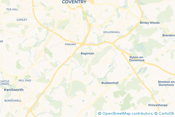 Coach Hire route map for Baginton, Warwickshire