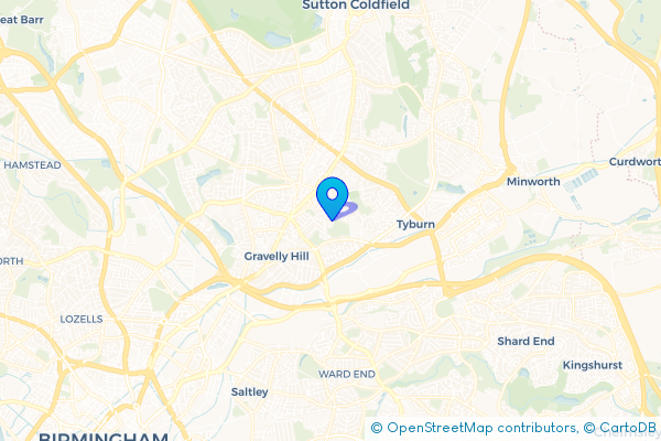Coach Hire route map for Erdington, West Midlands