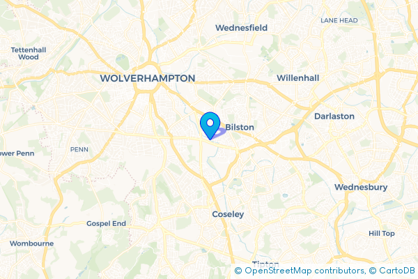 Coach Hire route map for Ettingshall, West Midlands