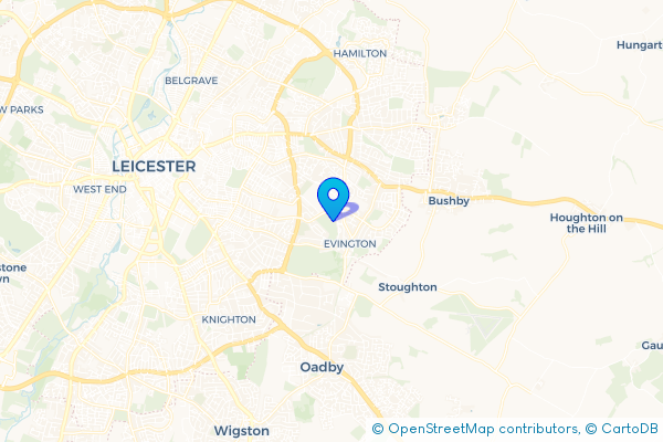 Coach Hire route map for Evington, Leicestershire