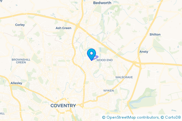 Coach Hire route map for Foleshill, West Midlands