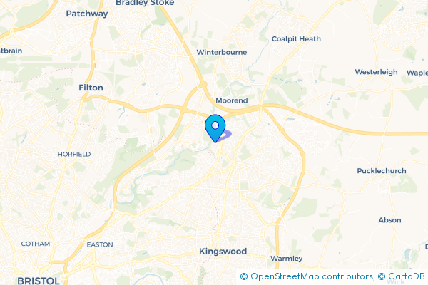 Coach Hire route map for Frenchay, Gloucestershire