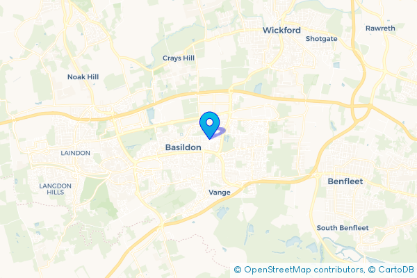 Coach Hire route map for Fryerns, Essex