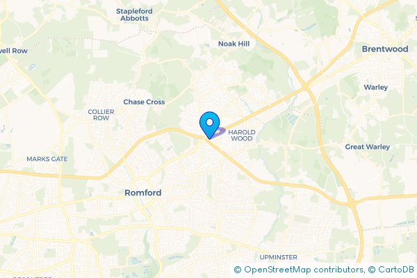 Coach Hire route map for Gallows Corner, Greater London