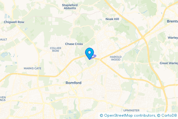 Coach Hire route map for Gidea Park, Greater London