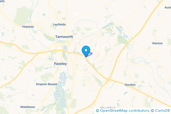 Coach Hire route map for Glascote, Staffordshire