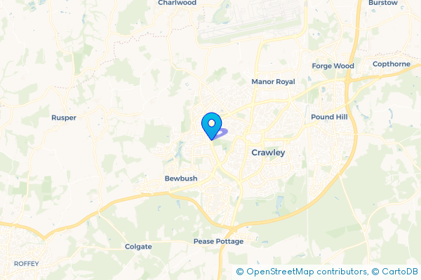 Coach Hire route map for Gossops Green, West Sussex