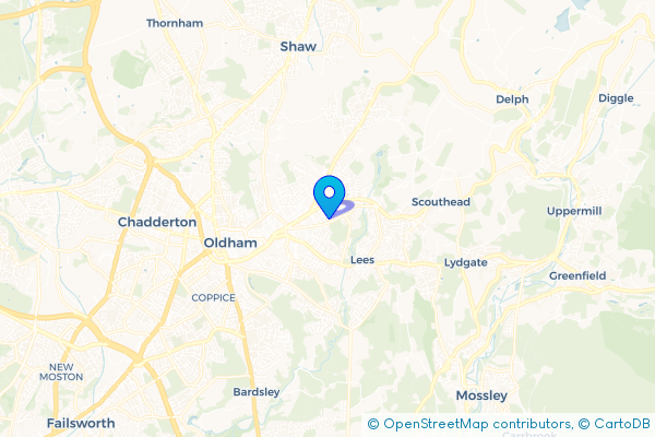 Coach Hire route map for Greenacres, Greater Manchester