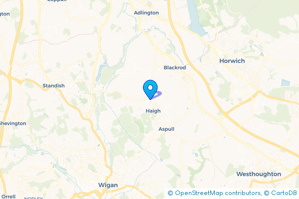 Coach Hire route map for Haigh, Greater Manchester