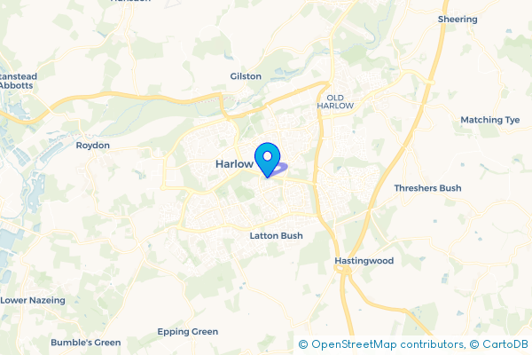 Coach Hire route map for Harlow, Essex