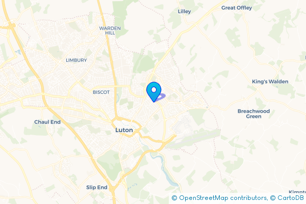 Coach Hire route map for Hart Hill, Bedfordshire