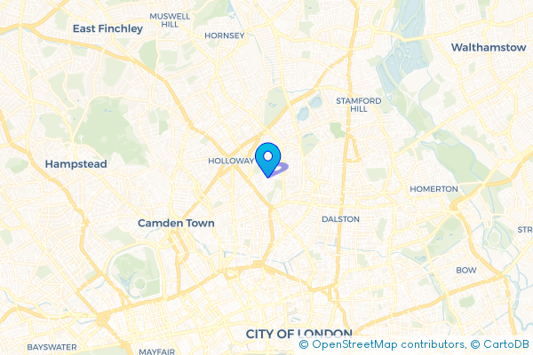 Coach Hire route map for Highbury, Greater London