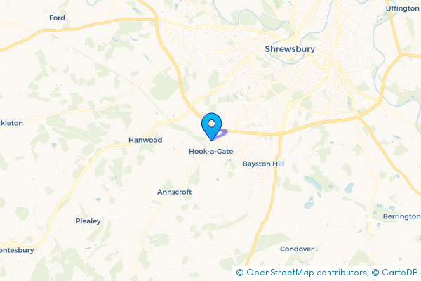 Coach Hire route map for Hook-a-gate, Shropshire