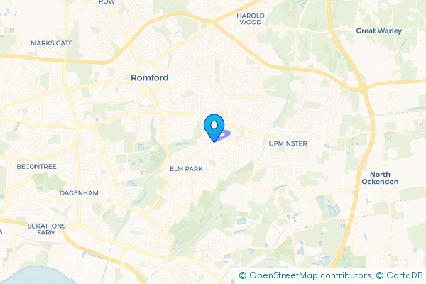 Coach Hire route map for Hornchurch, Greater London