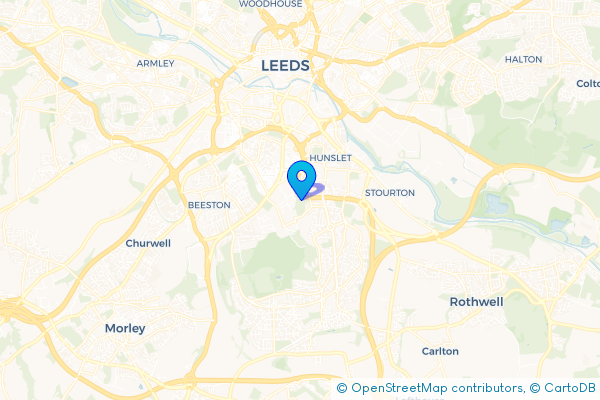 Coach Hire route map for Hunslet Carr, West Yorkshire