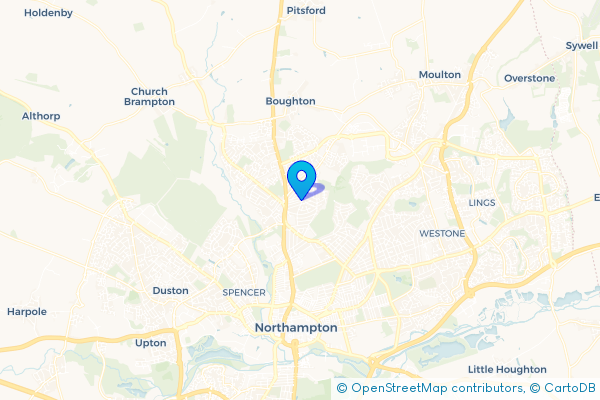 Coach Hire route map for Kingsthorpe, Northamptonshire