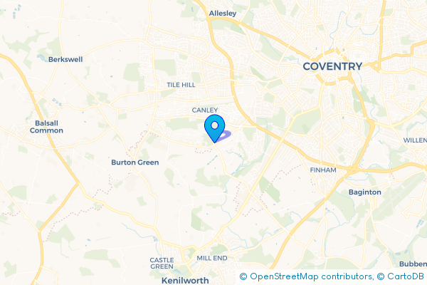 Coach Hire route map for Kirby Corner, West Midlands